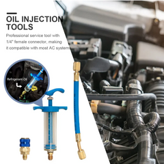 Car A/C Oil/Dye Injector 1Oz With R134a Low Side Quick Coupler Adapter 1/4 Air Conditioning Repair Tools Manual Oiler Injection