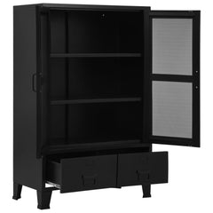 Industrial Black Office Cabinet with Mesh Doors 29.5x15.7x47.2 Steel