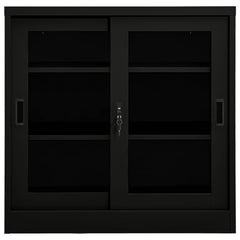 Steel Sliding Door Cabinet Black 35.4x15.7x35.4
