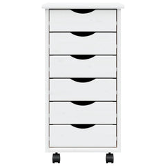 Rolling Cabinet with Drawers MOSS White Solid Wood Pine