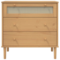 31.5x15.7x31.5 Drawer Cabinet SENJA Rattan Look Brown Solid Wood Pine