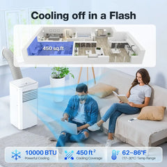 Portable Air Conditioner 10,000 BTU Portable AC Unit with Dehumidifier Fan 24H On/Off Timer Remote Control