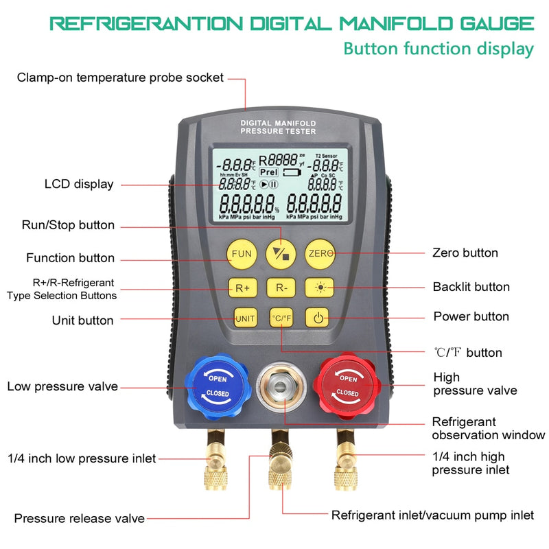 Pressure Gauge Refrigeration Digital Vacuum Pressure Manifold Tester