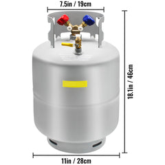 Refrigerant Reclaim Cylinder Tank 50 LBS Capacity 400 psi Portable with Y-Valve