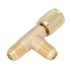 Quick Coupler Tee Adapter with Valve Core Brass 1/4in SAE Sturdy Structure for R22 R12 R134 Refrigerant Tee Adapter