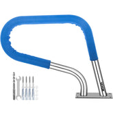 Pool Rail 32x23 Pool Railing 304 Stainless Steel 250LBS Load Capacity Silver Rustproof Pool Handrail Humanized Swimming Pool Handrail with Blue Grip Cover & M8 Drill Bit & Self-Taping Screws