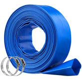Backwash Hose, 2 in x 50 ft, Heavy-Duty PVC Flat Pool Discharge Hose with Clamps, Weather and Burst Resistant, Compatible with Pumps, Sand Filters, for Swimming Pools Waste Water Draining, Blue