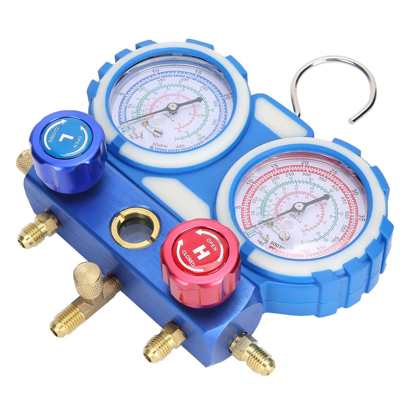 Fluoridation Refilling Dual Gauge Valve Accessory Refrigerant Charging Valve with 1.5m Hoses Blue