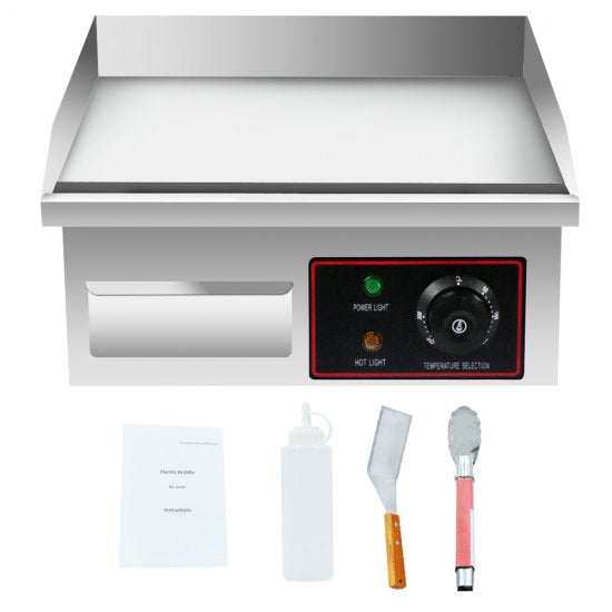 110V 15" Commercial Electric Countertop Flat Top Griddle 1500W Counter Thermostatic Control
