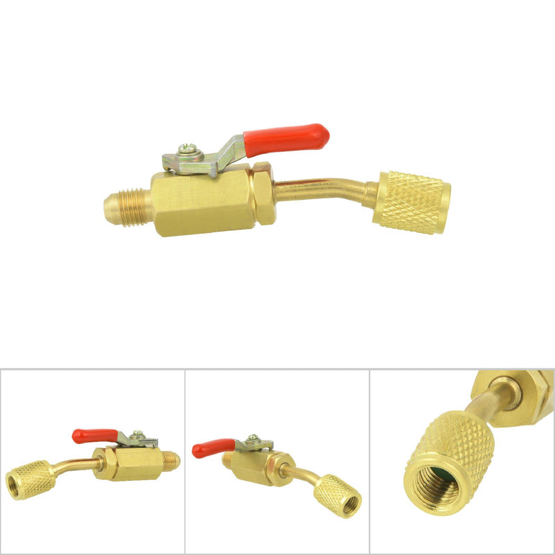 1/4in Arc Brass Manual Shut-off Ball Valve R12/R134A/R410A for Refrigeration Equipment(Red)