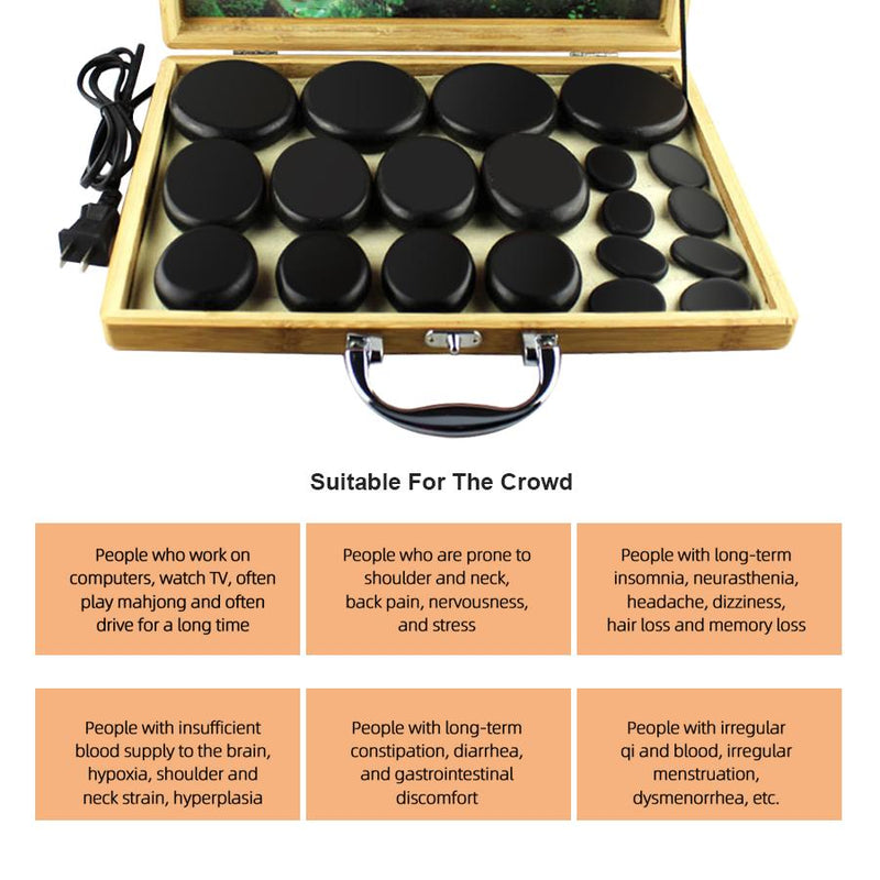 Relax and Rejuvenate with our Hot Stone Massage Kit - 20pcs Basalt Stones, Bamboo Heating Box, and Black Stone Temperature for Ultimate Spa Health Care Experience
