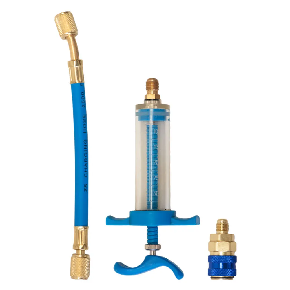 Car A/C Oil/Dye Injector 1Oz With R134a Low Side Quick Coupler Adapter 1/4 Air Conditioning Repair Tools Manual Oiler Injection