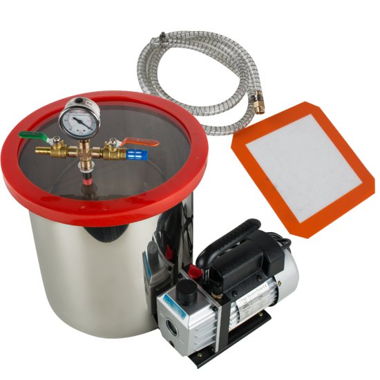 5 Gallon Stainless Steel Vacuum Degassing Chamber Silicone Kit w/3 CFM Pump Hose