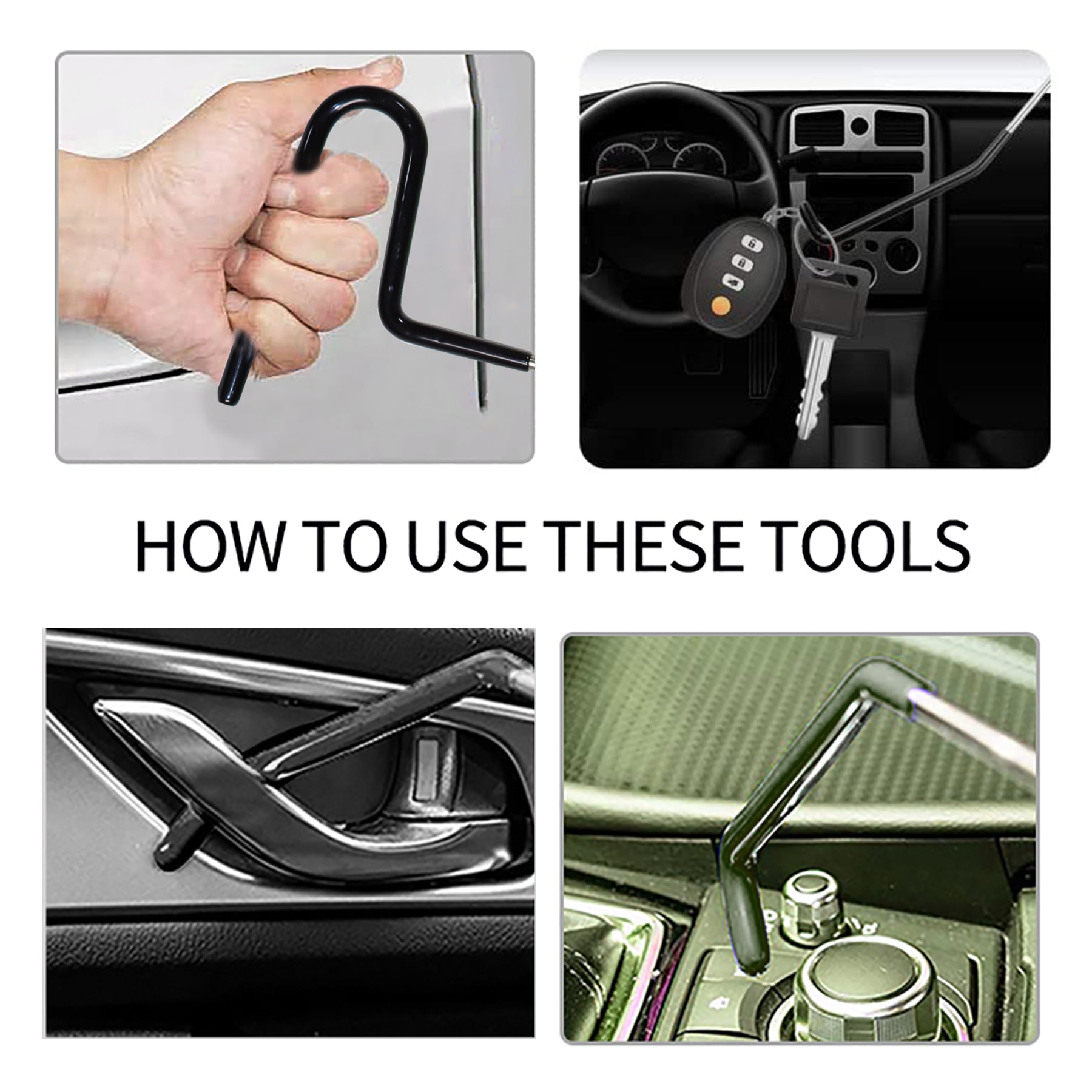 Stainless steel long distance car emergency key hook tool curved hook-shaped handle purple warp 18-piece set wedge air bag wrench combination tool
