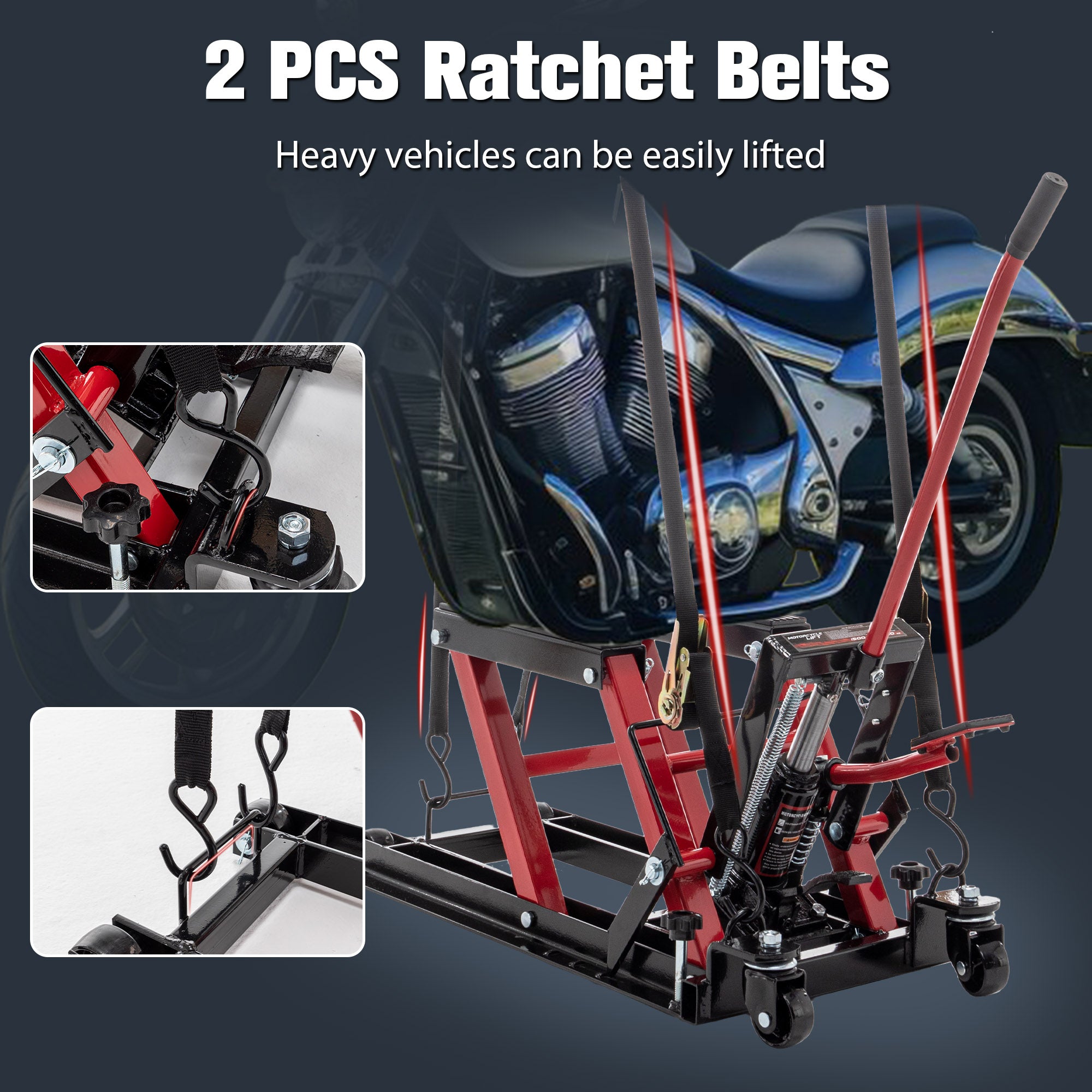 Hydraulic Motorcycle Lift Jack, 1500 LBS Capacity Foot-Operated Motorcycle Lift Table, ATV Scissor Lift Jack with 4.5" - 15" Lifting Range, Portable Motorcycle Lift Table with 4 Wheels.