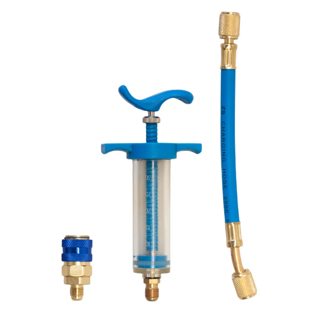 Car A/C Oil/Dye Injector 1Oz With R134a Low Side Quick Coupler Adapter 1/4 Air Conditioning Repair Tools Manual Oiler Injection