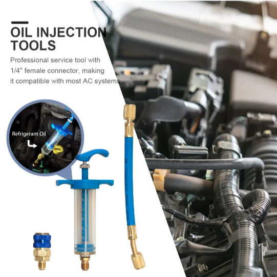 Car A/C Oil/Dye Injector 1Oz With R134a Low Side Quick Coupler Adapter 1/4 Air Conditioning Repair Tools Manual Oiler Injection