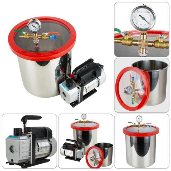 5 Gallon Stainless Steel Vacuum Degassing Chamber Silicone Kit w/3 CFM Pump Hose