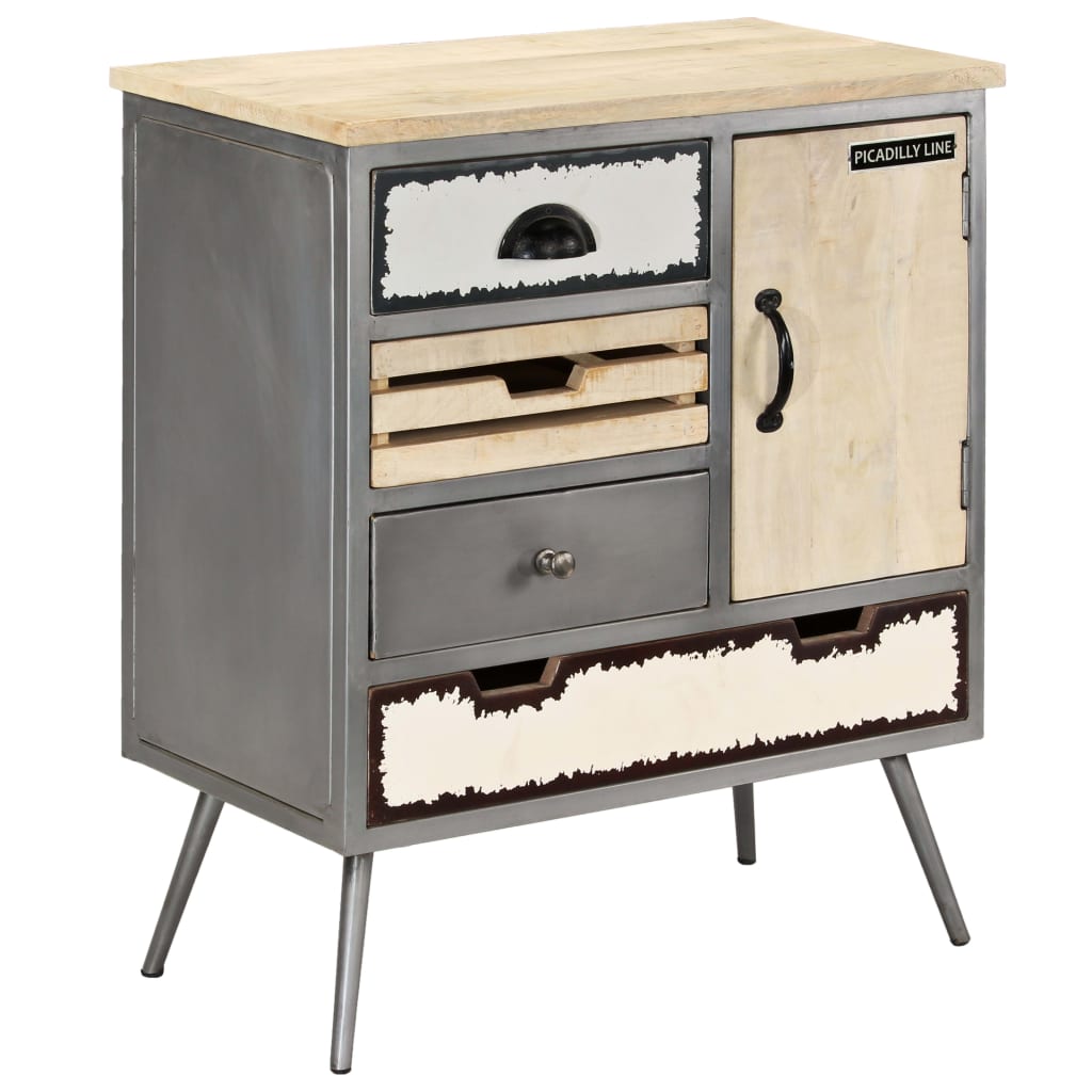 Mango Wood and Steel Sideboard 25.6x13x29.9