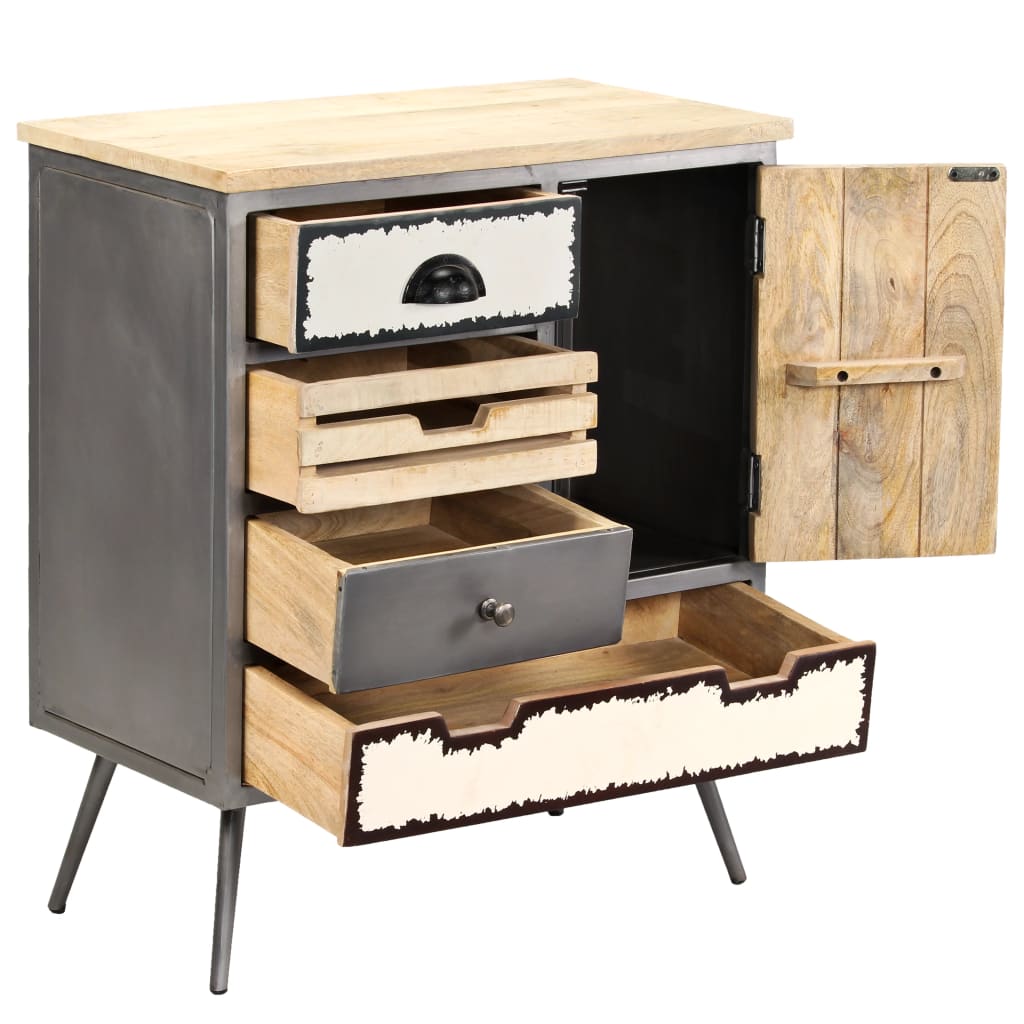 Mango Wood and Steel Sideboard 25.6x13x29.9