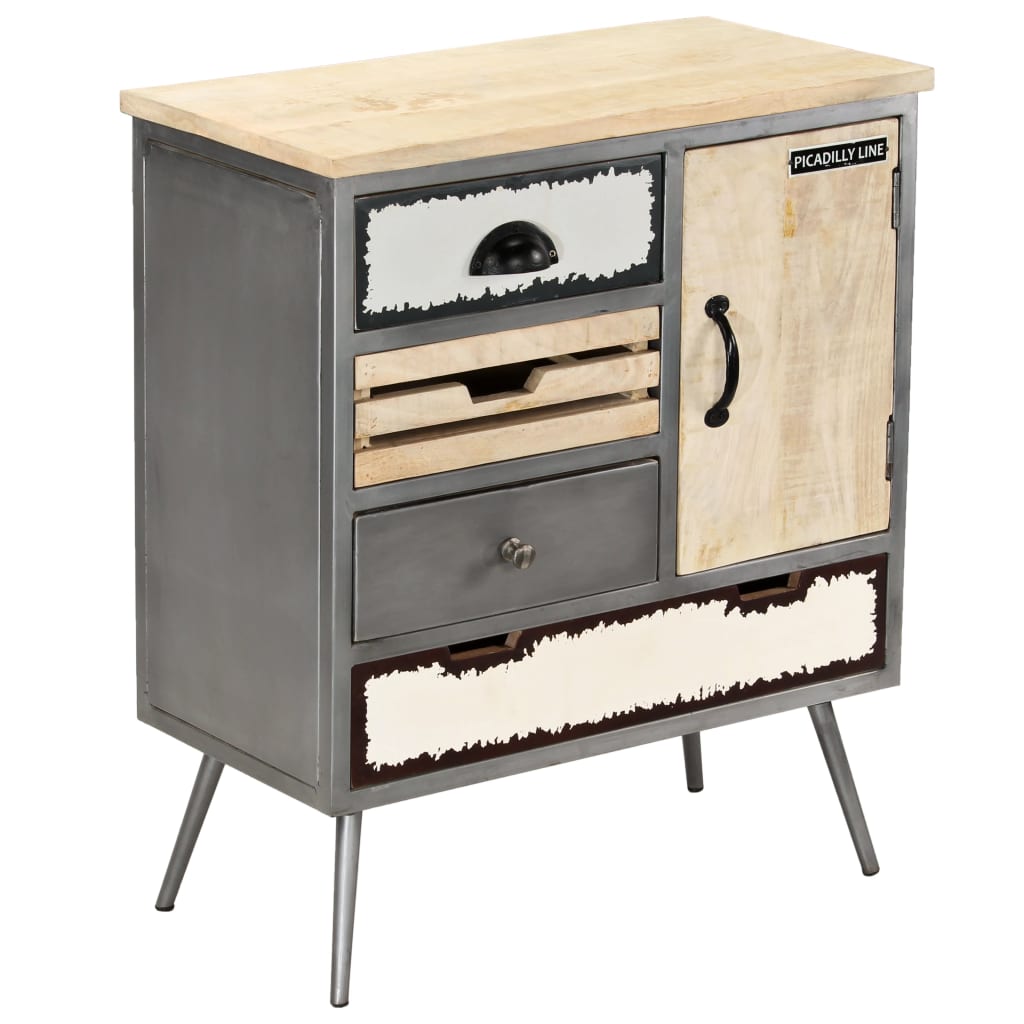 Mango Wood and Steel Sideboard 25.6x13x29.9