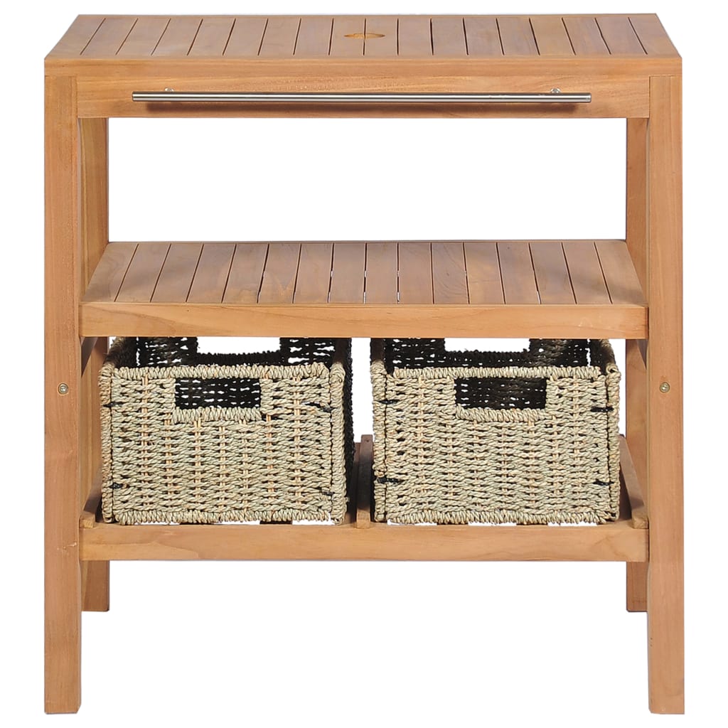 Bathroom Vanity Cabinet with 2 Baskets Solid Teak 29.1x17.7x29.5