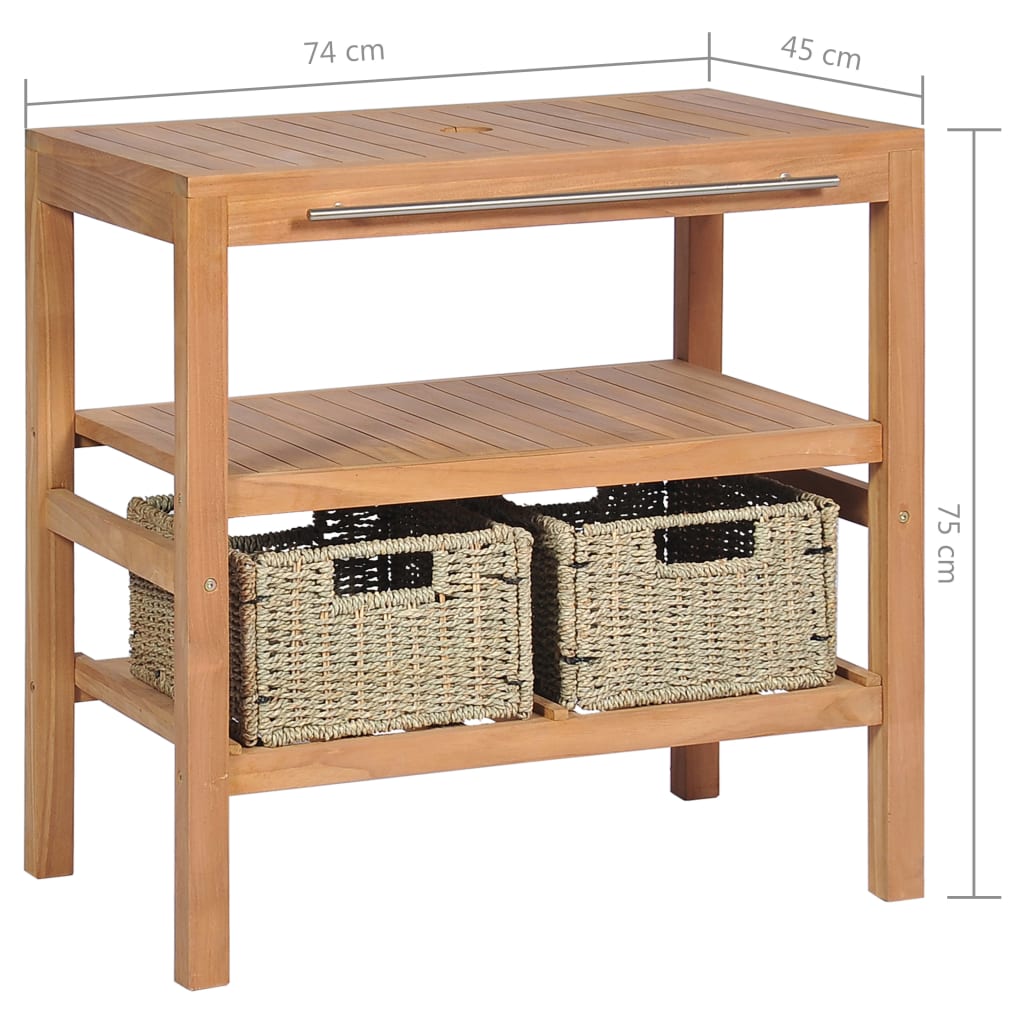Bathroom Vanity Cabinet with 2 Baskets Solid Teak 29.1x17.7x29.5