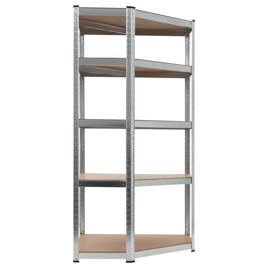 5-Layer Corner Shelf Silver Steel and Engineered Wood
