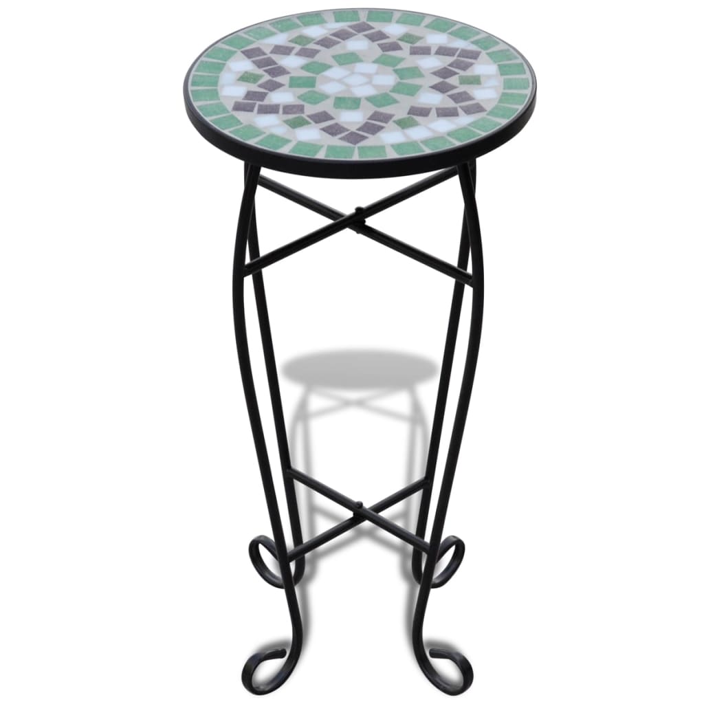 Mosaic Side Table Plant Table Green and White Stylish