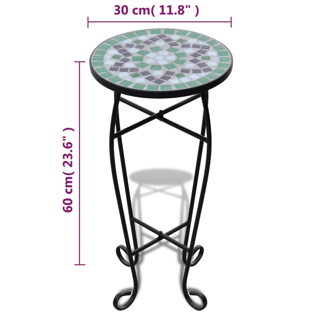 Mosaic Side Table Plant Table Green and White Stylish