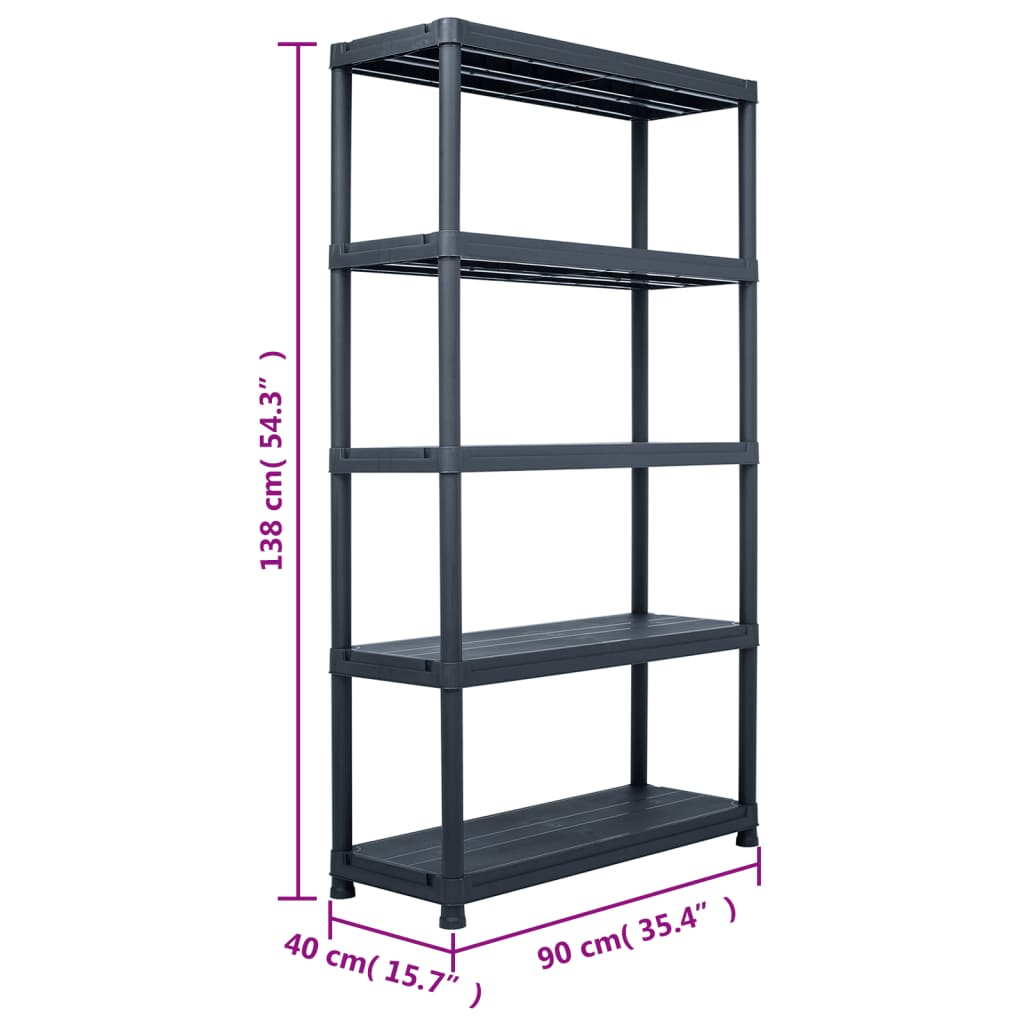 Storage Shelf Rack Black 485 lb 35.4x15.7x54.3 Plastic