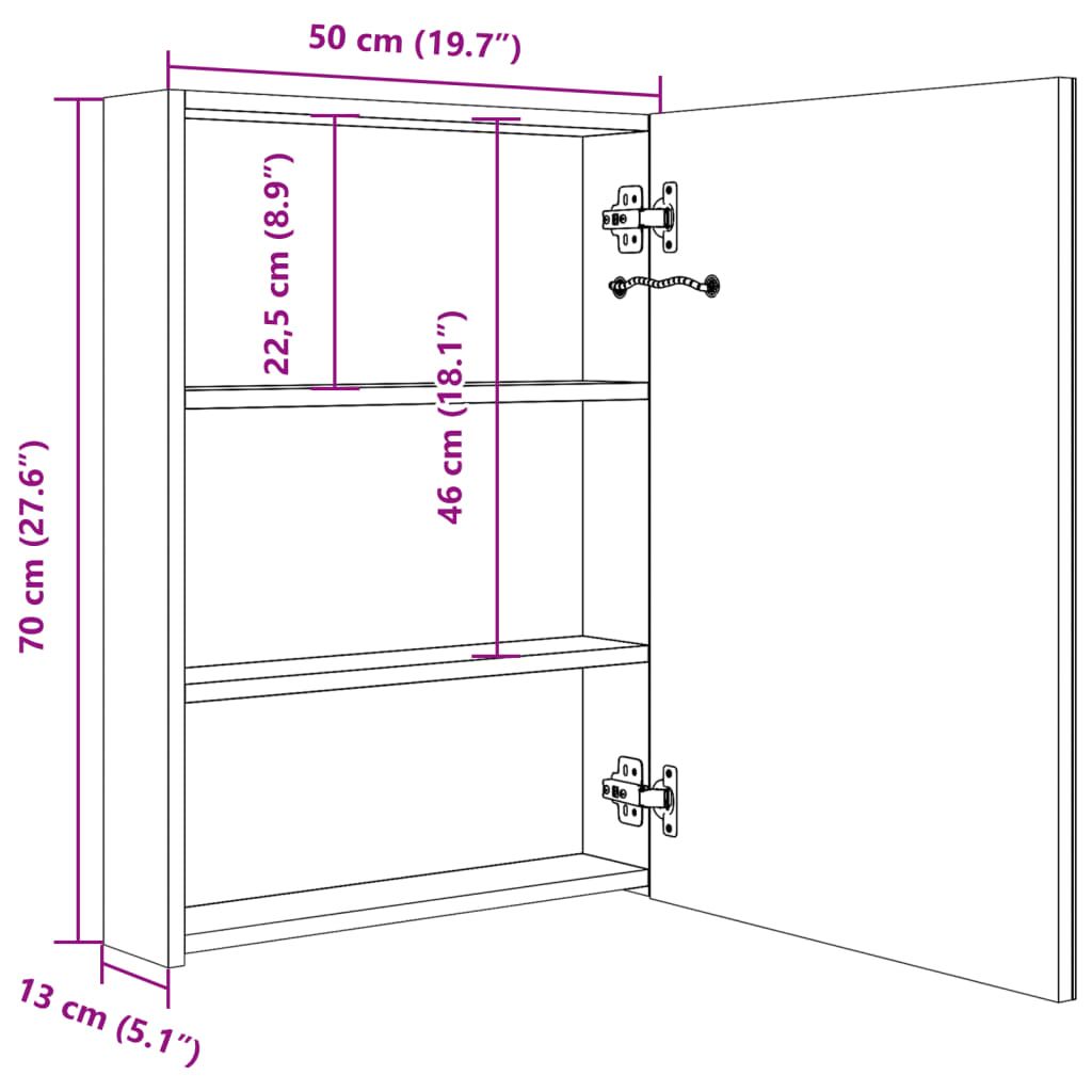 LED-Illuminated Bathroom Mirror Cabinet 19.7x5.1x27.6