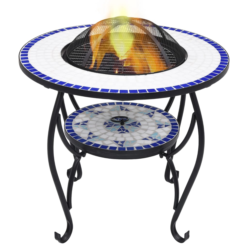 Mosaic Fire Pit Table Blue and White 26.8 Ceramic