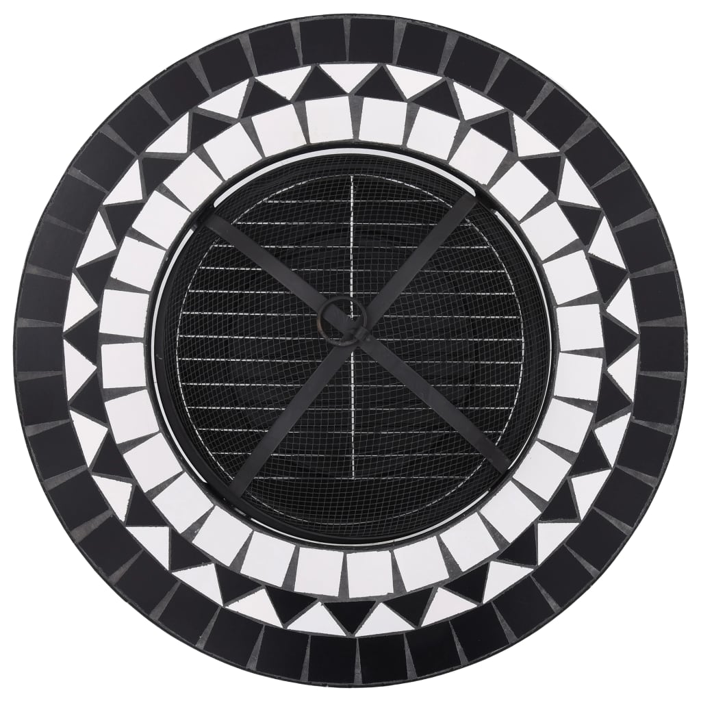 Mosaic Fire Pit Table Black and White 26.8 Ceramic