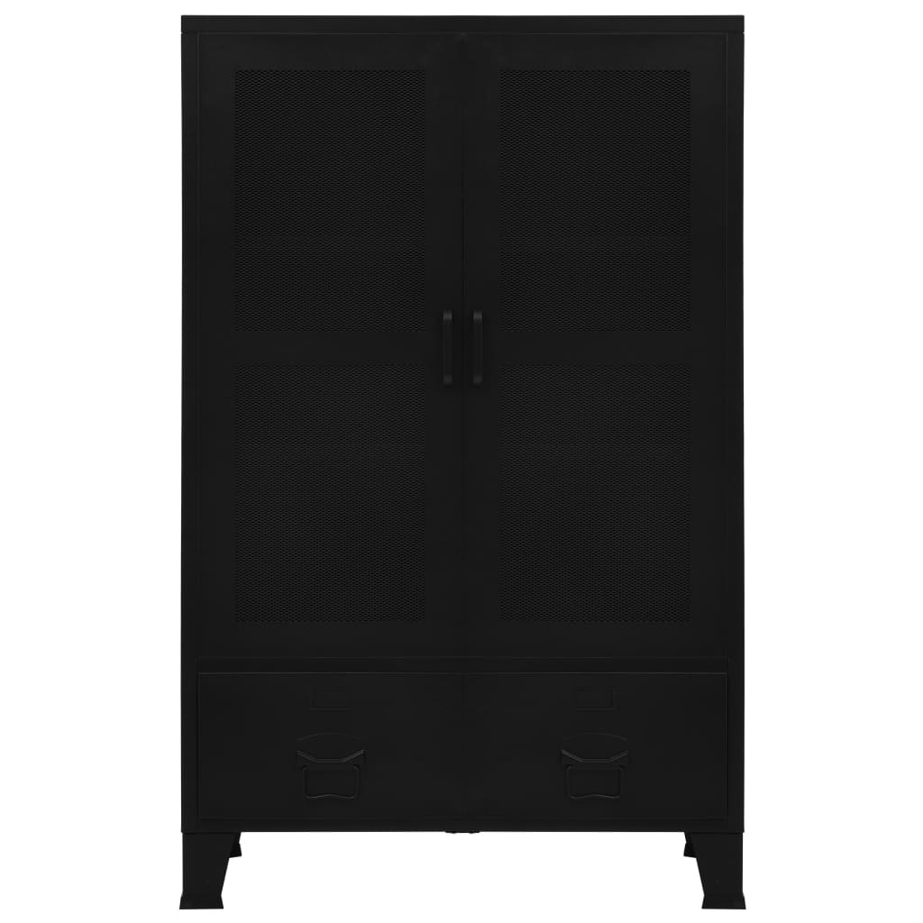 Industrial Black Office Cabinet with Mesh Doors 29.5x15.7x47.2 Steel