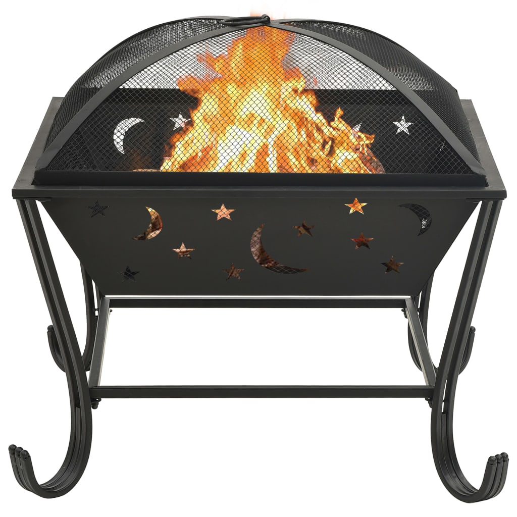XXL 24.4 Inch Steel Fire Pit with Poker and Mesh Cover – Outdoor Heating