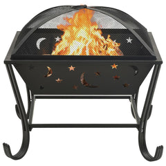 XXL 24.4 Inch Steel Fire Pit with Poker and Mesh Cover – Outdoor Heating