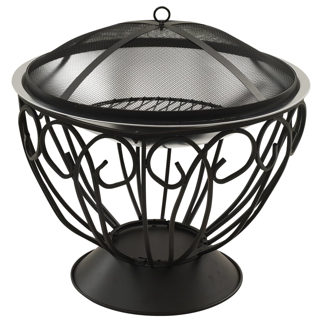 2-in-1 Fire Pit and BBQ with Poker 23.2x23.2x23.6 Stainless Steel