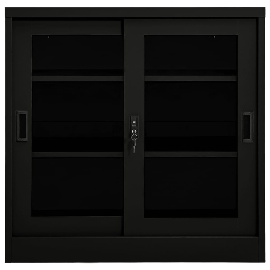 Steel Sliding Door Cabinet Black 35.4x15.7x35.4