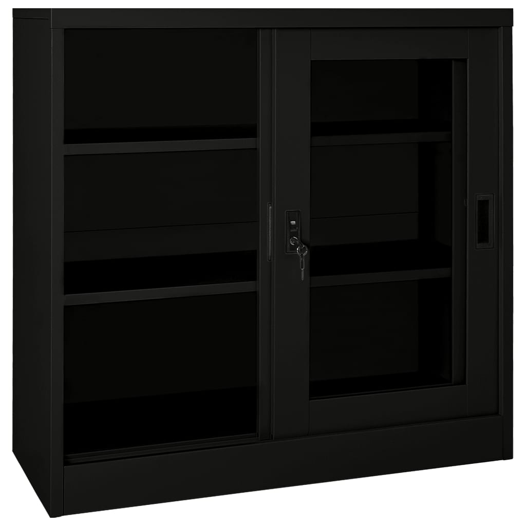 Steel Sliding Door Cabinet Black 35.4x15.7x35.4