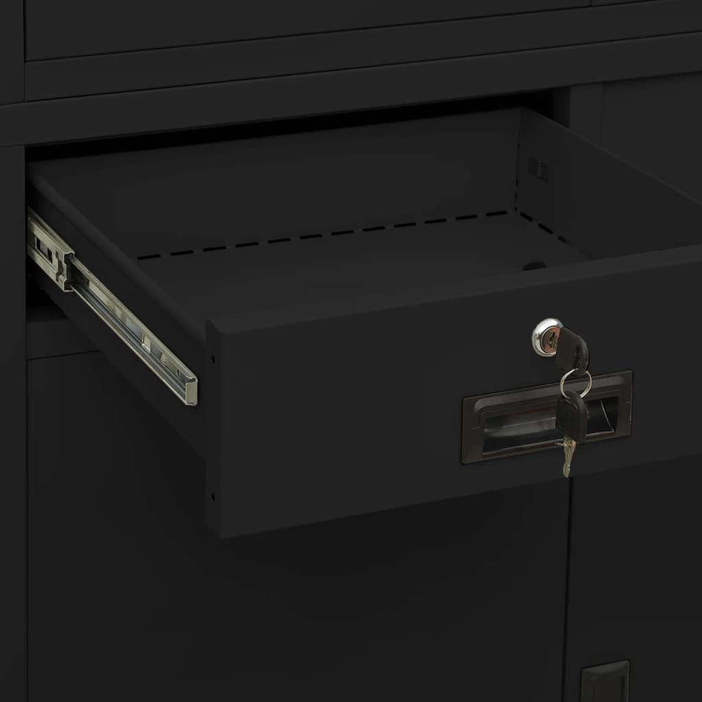 Black Office Cabinet 35.4x15.7x70.9 Steel and Tempered Glass