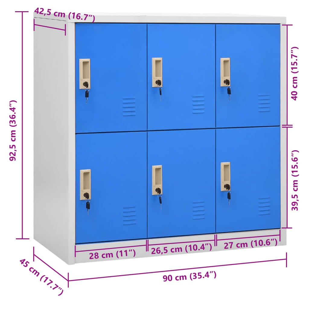 Light Gray and Blue Steel Locker Cabinet 35.4x17.7x36.4