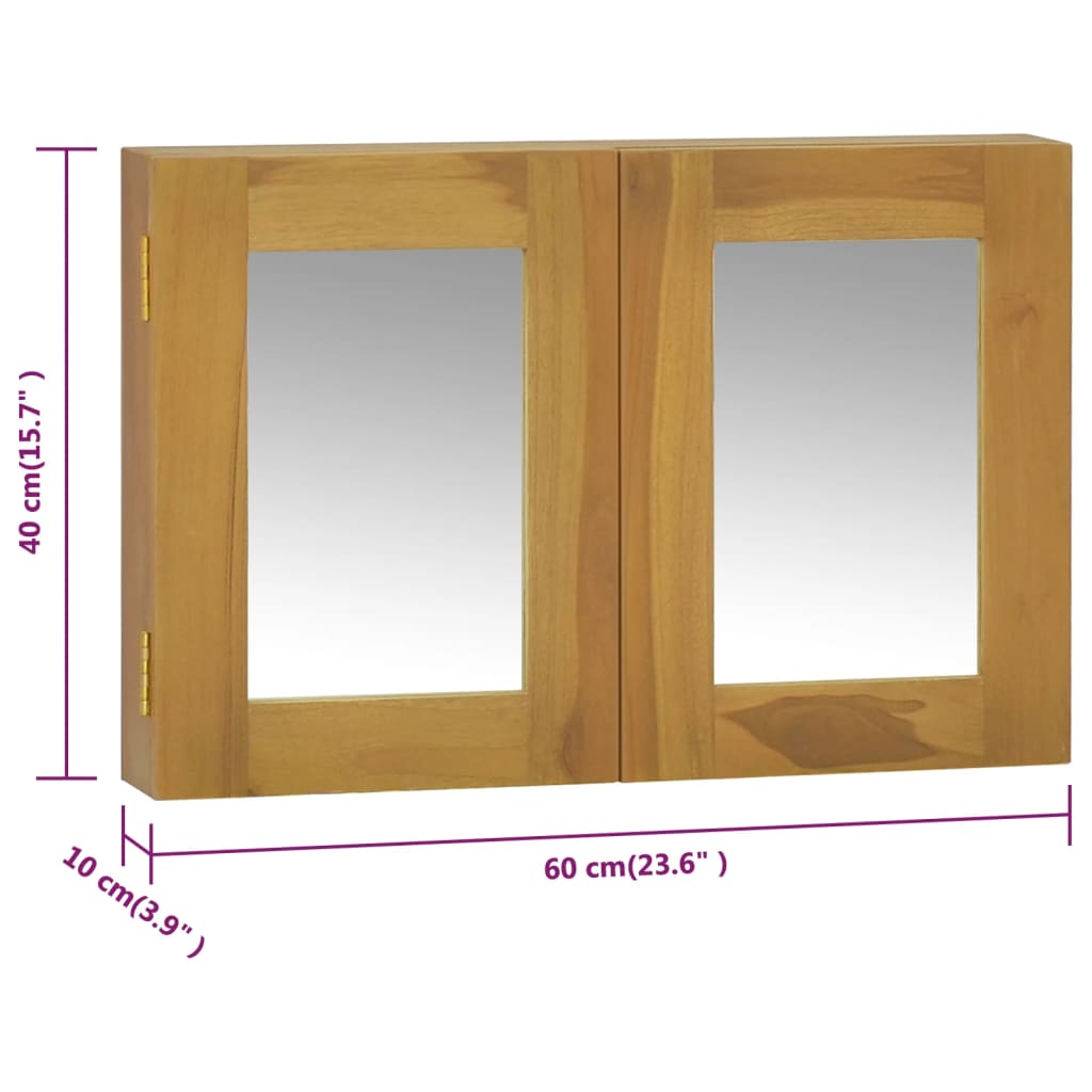 Solid Wood Teak Mirror Cabinet 23.6x3.9x15.7