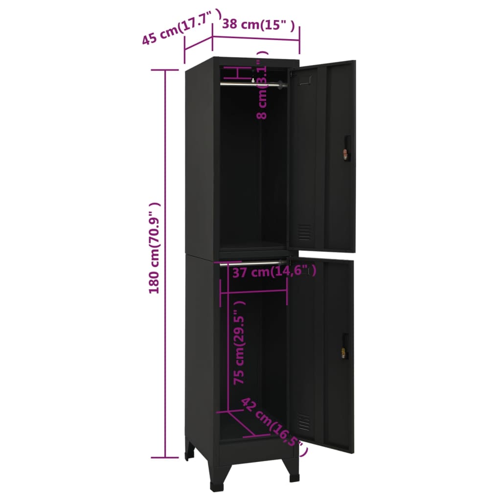 Locker Cabinet Black 15x17.7x70.9 Steel