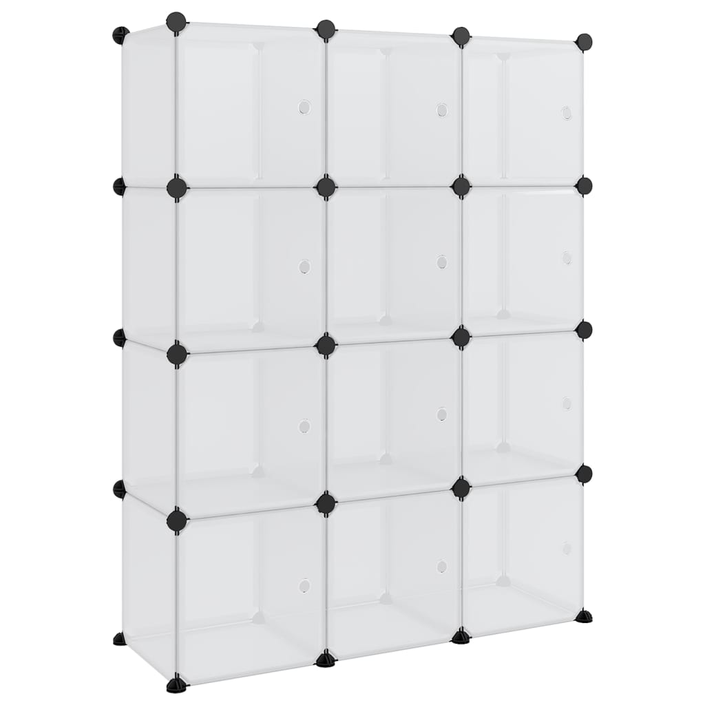 Storage Cube Organizer with 12 Cubes and Doors Transparent PP