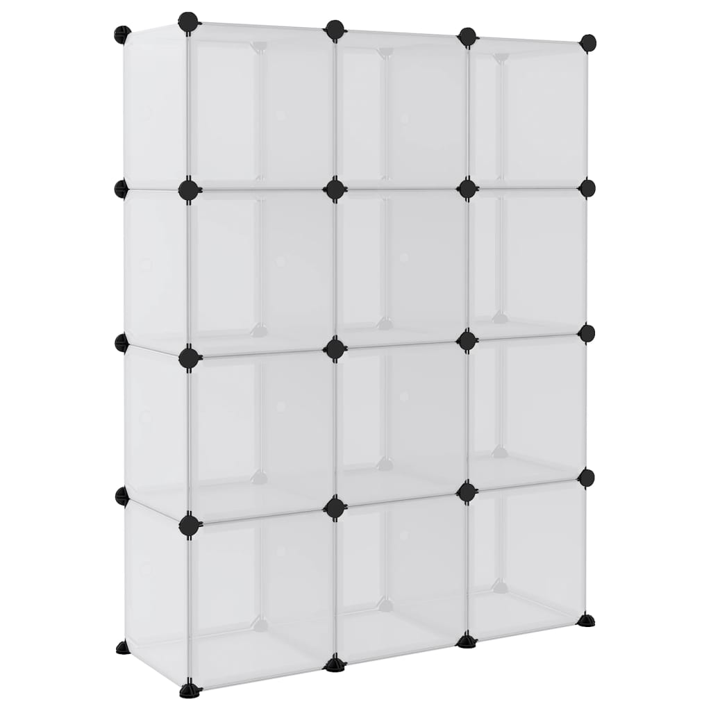 Storage Cube Organizer with 12 Cubes and Doors Transparent PP