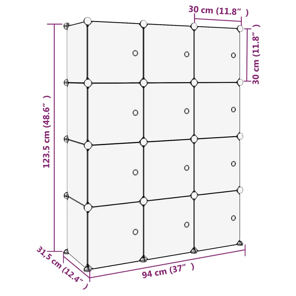 Storage Cube Organizer with 12 Cubes and Doors Transparent PP