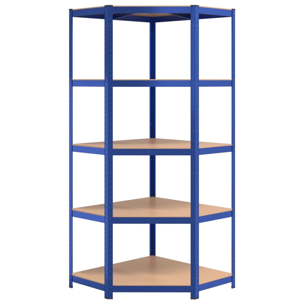 5-Layer Corner Shelf Blue Steel and Engineered Wood
