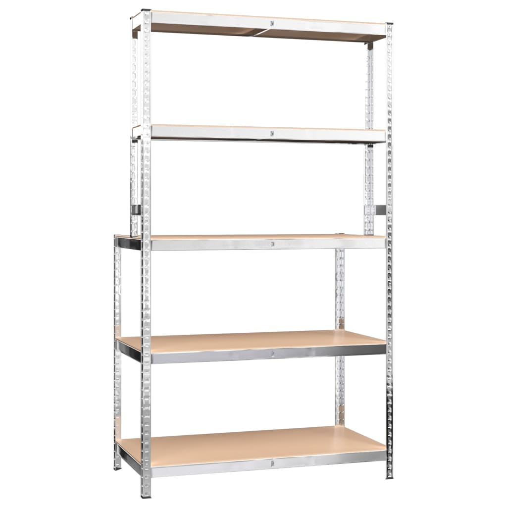 5-Layer Work Table with Shelves Silver Steel and Engineered Wood
