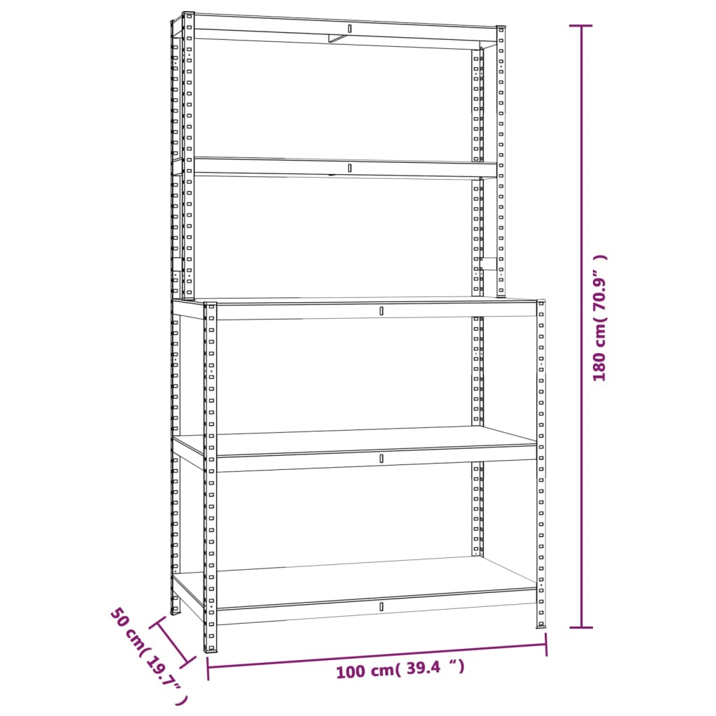 5-Layer Work Table with Shelves Silver Steel and Engineered Wood